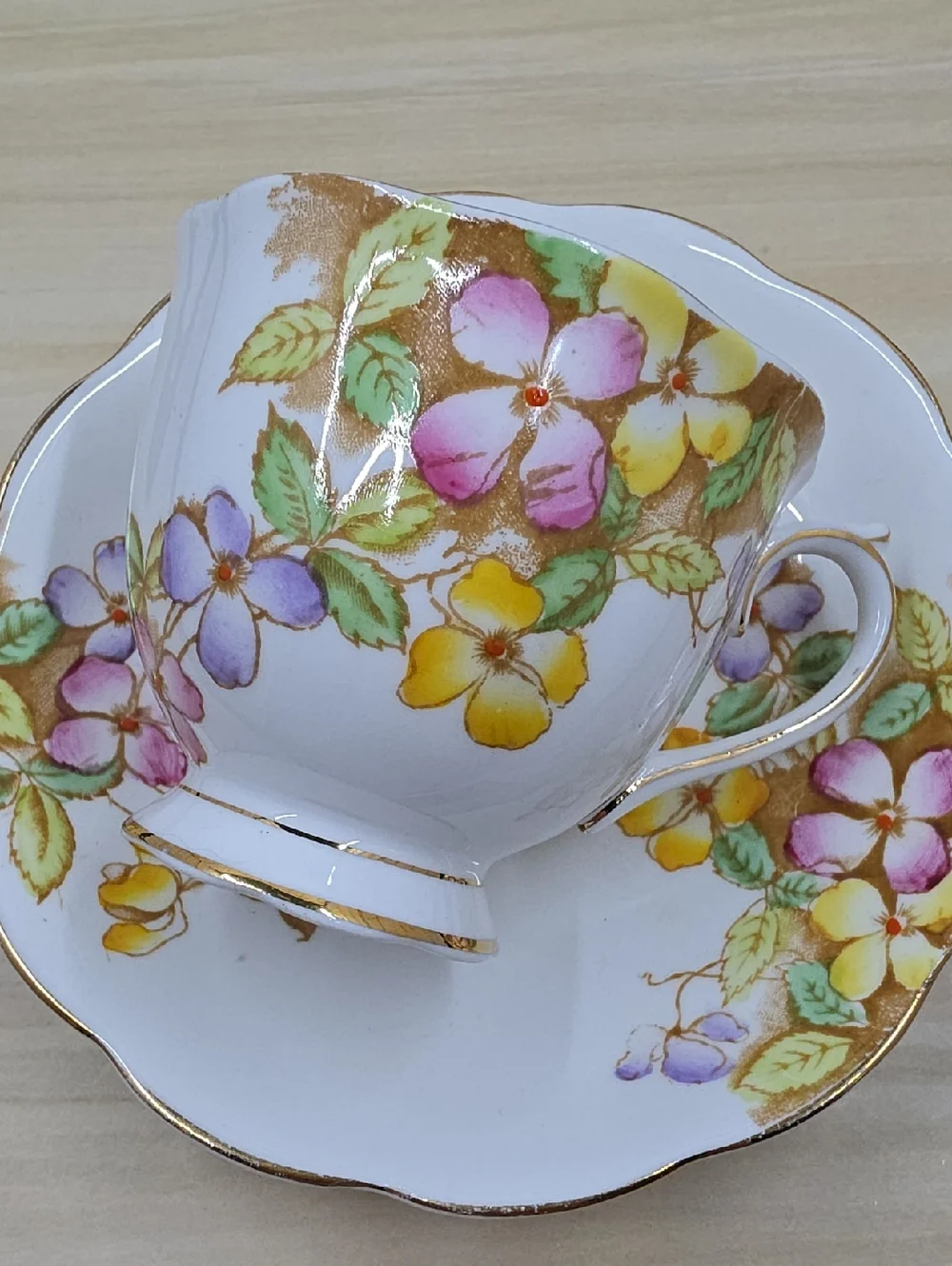 Royal Albert Clematis Pattern Footed Cup and Saucer Hand Painted England